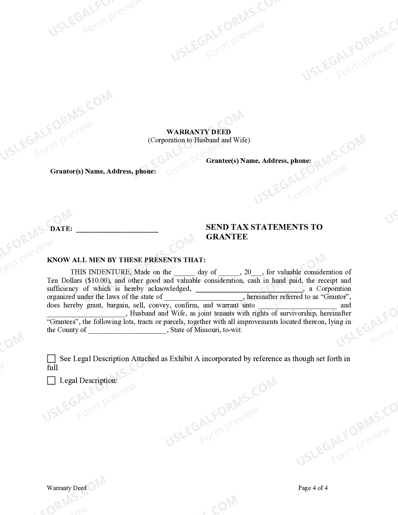 Preview Warranty Deed from Corporation to Husband and Wife