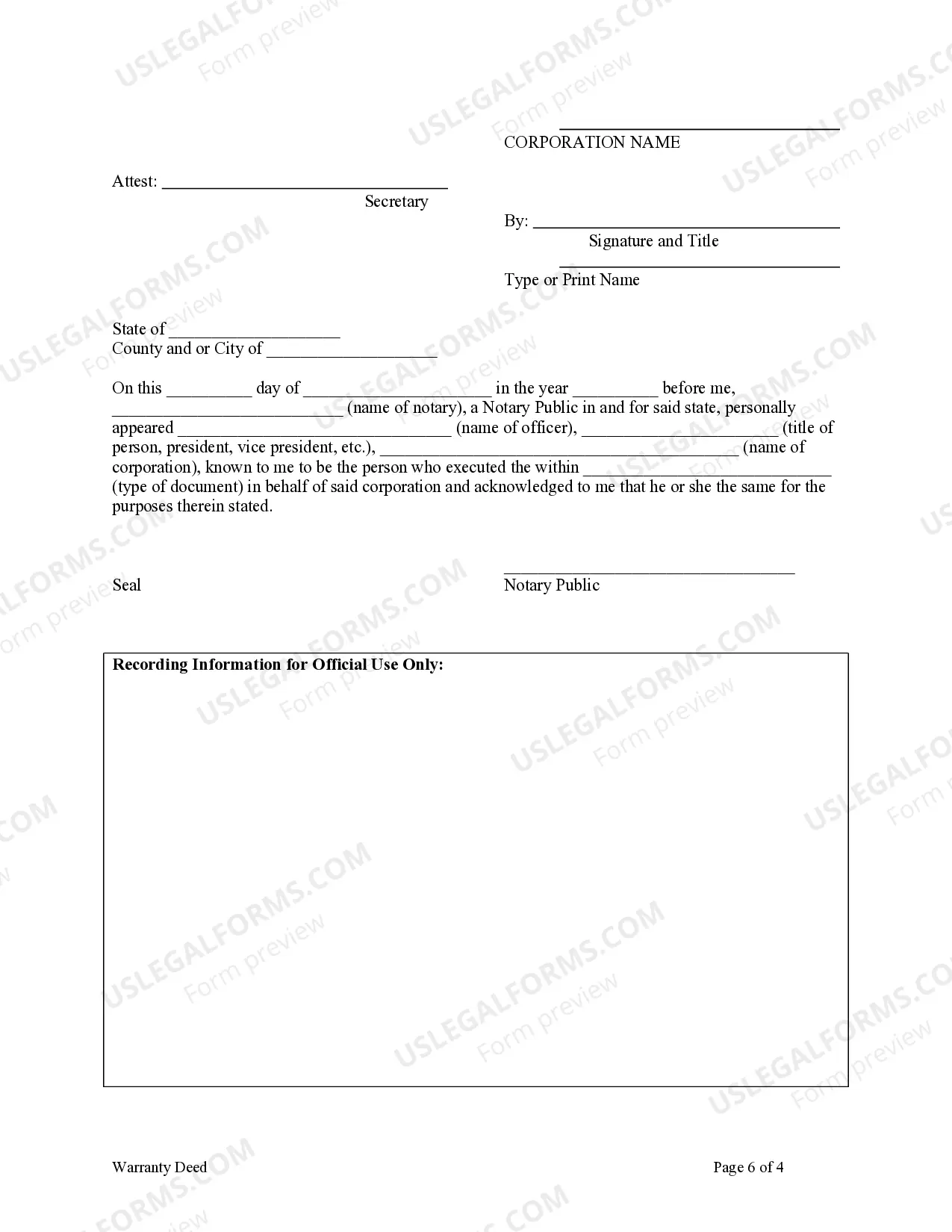 Preview Warranty Deed from Corporation to Husband and Wife