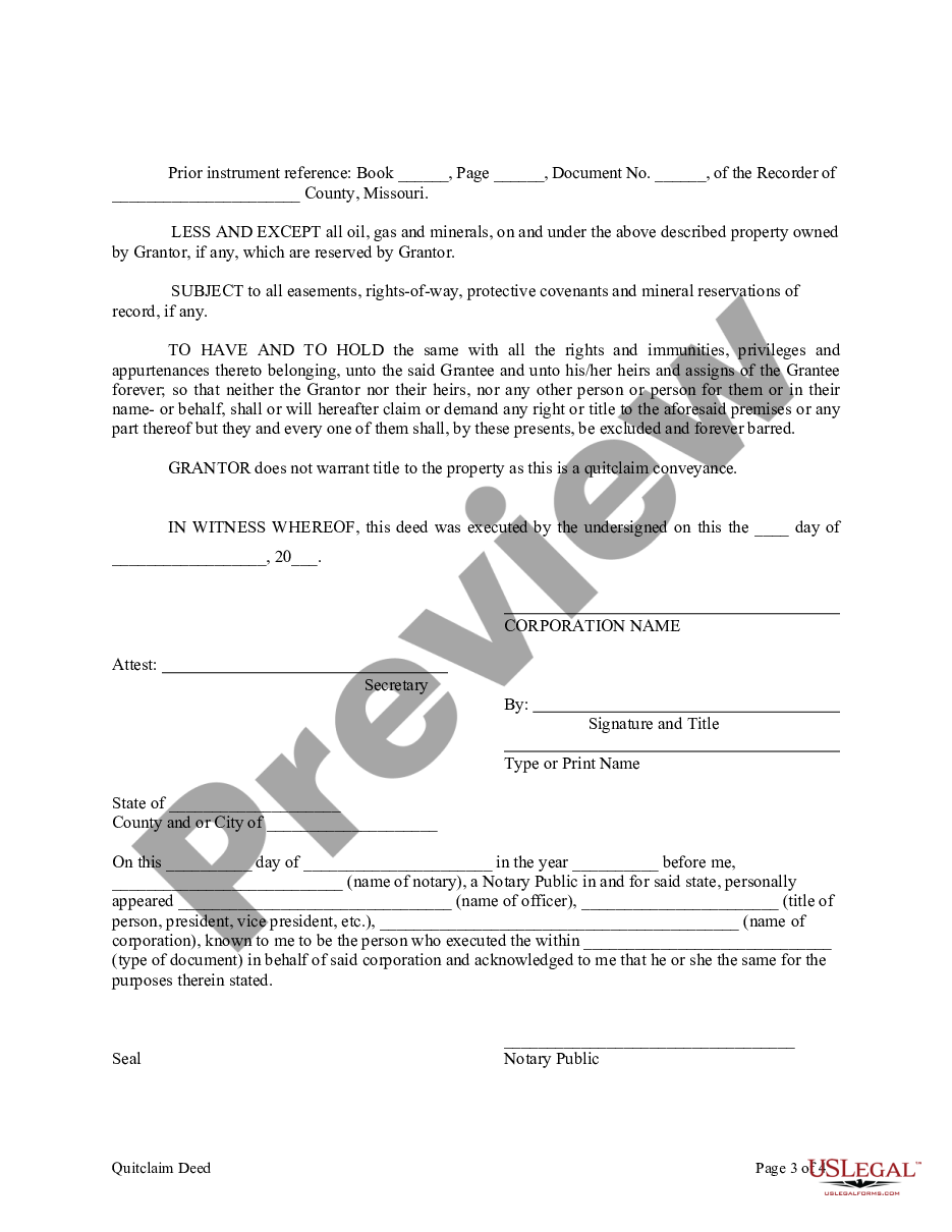 Quit Claim Deed In Missouri Us Legal Forms 2181