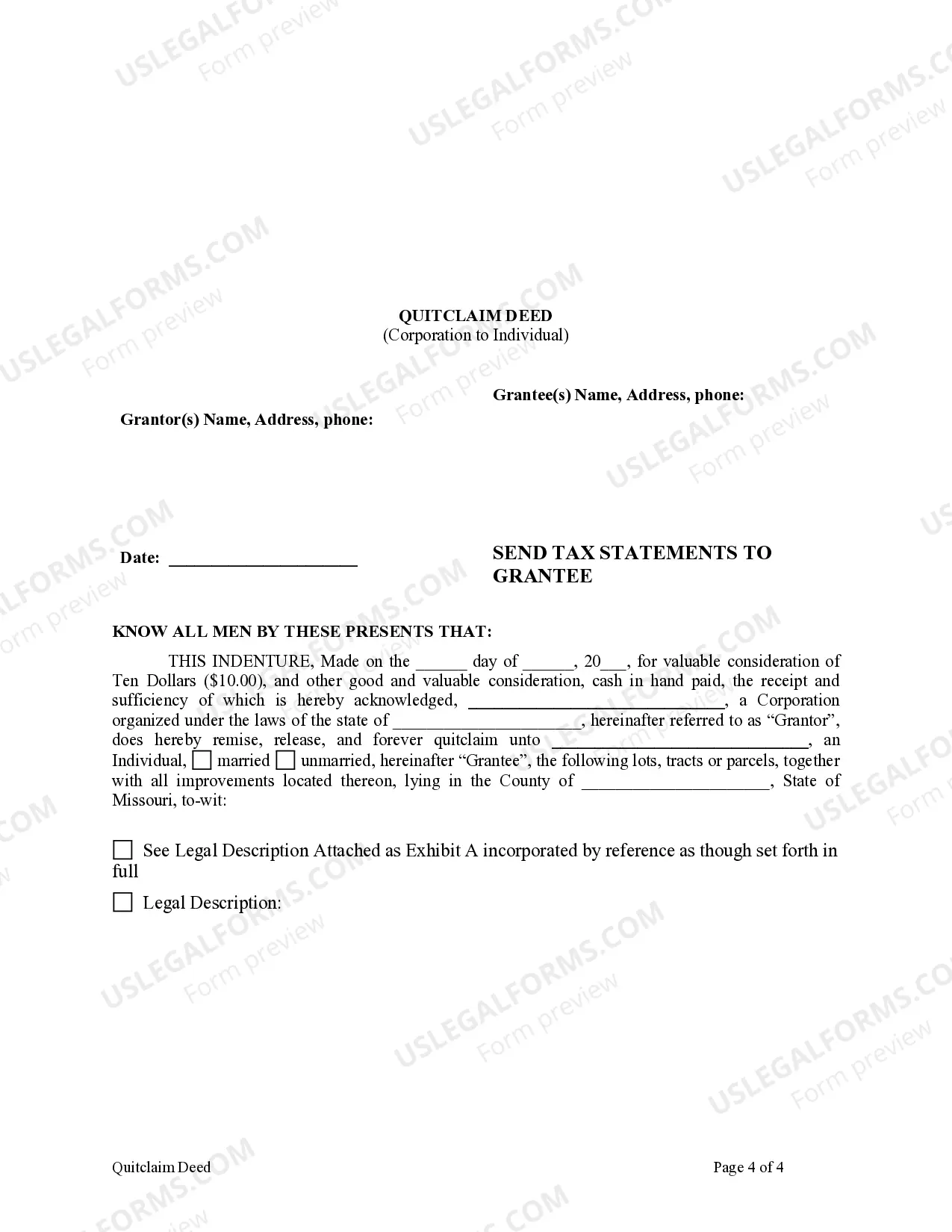 Preview Quitclaim Deed from Corporation to Individual