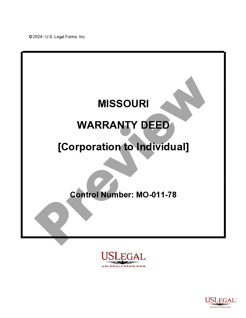 Missouri Warranty Deed from Corporation to Individual Warranty Deed