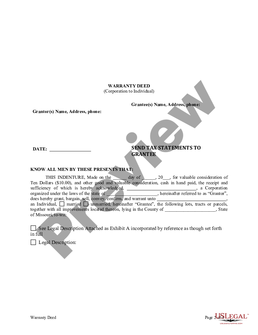 Missouri Warranty Deed From Corporation To Individual Warranty Deed   4 