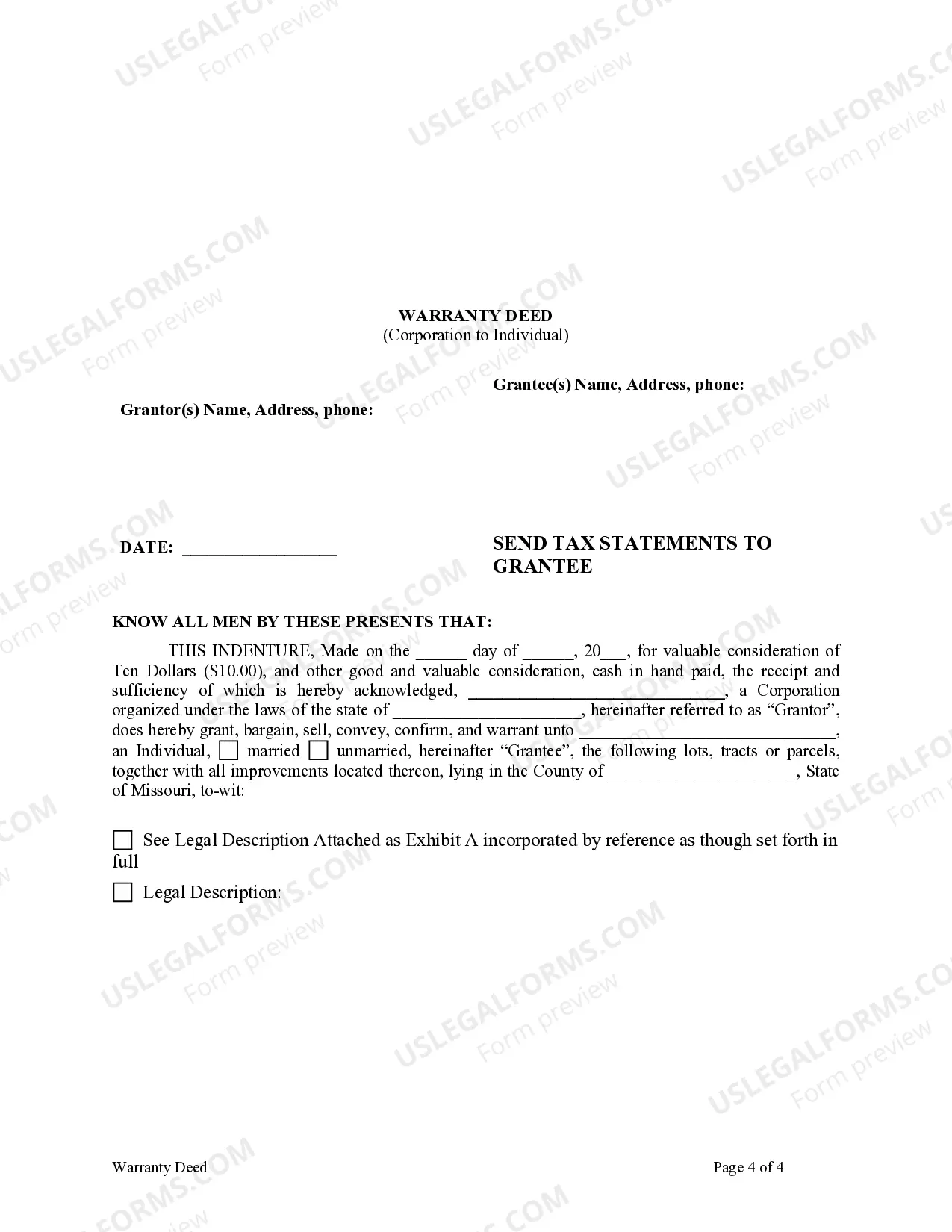 Preview Warranty Deed from Corporation to Individual