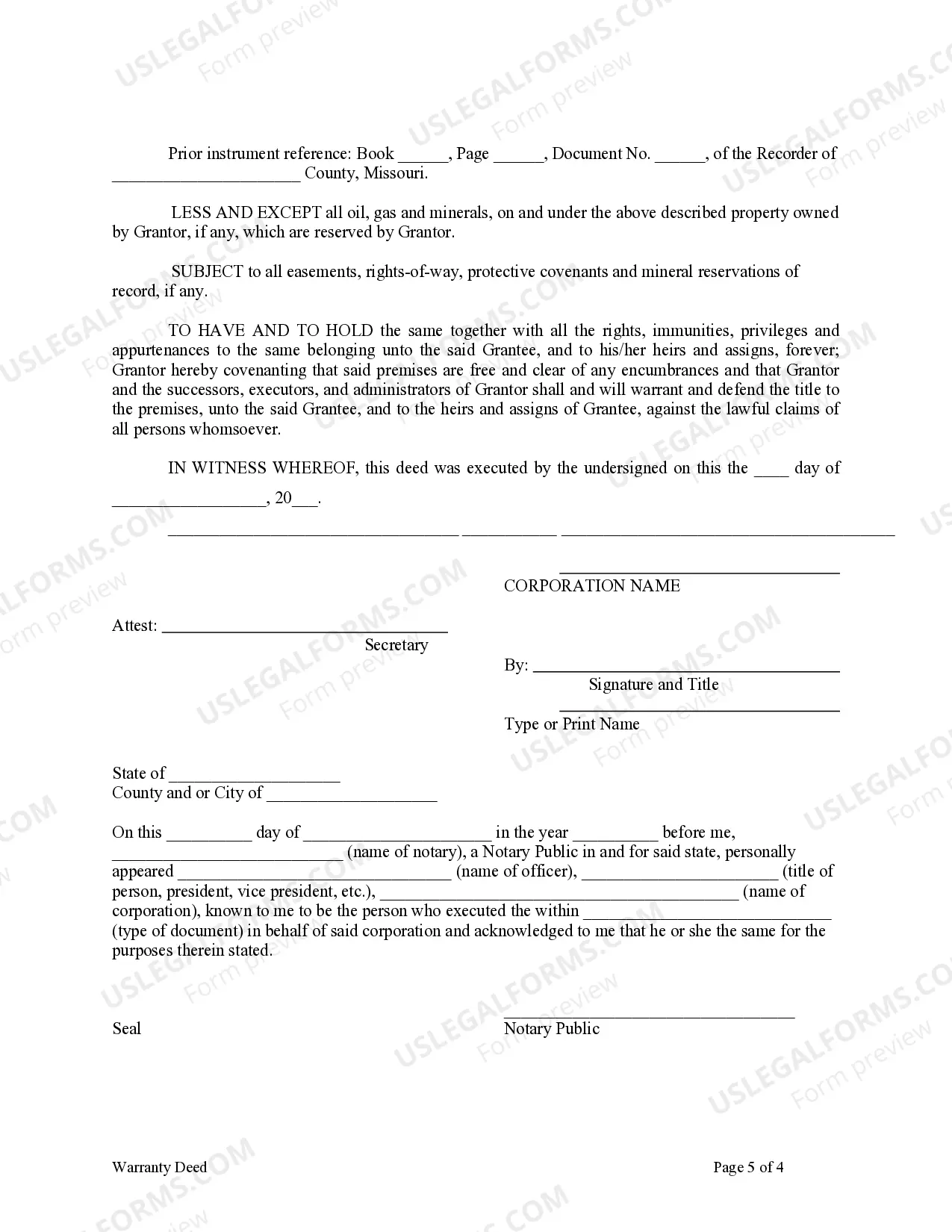 Preview Warranty Deed from Corporation to Individual