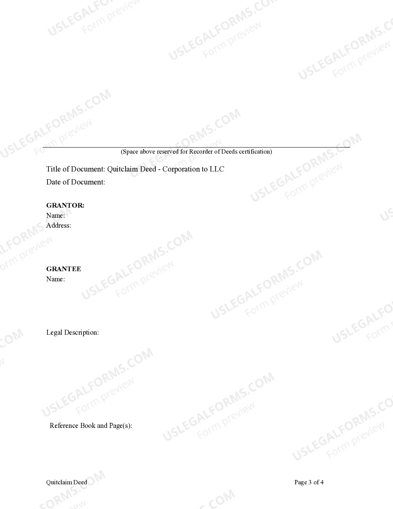 Preview Quitclaim Deed from Corporation to LLC