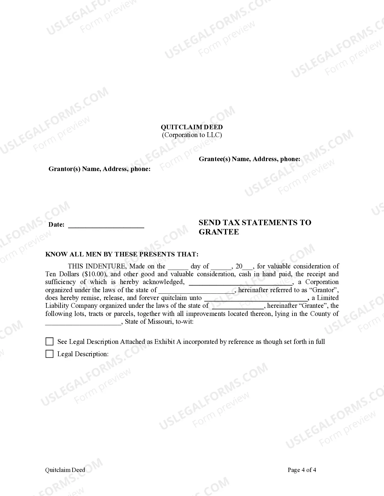Preview Quitclaim Deed from Corporation to LLC