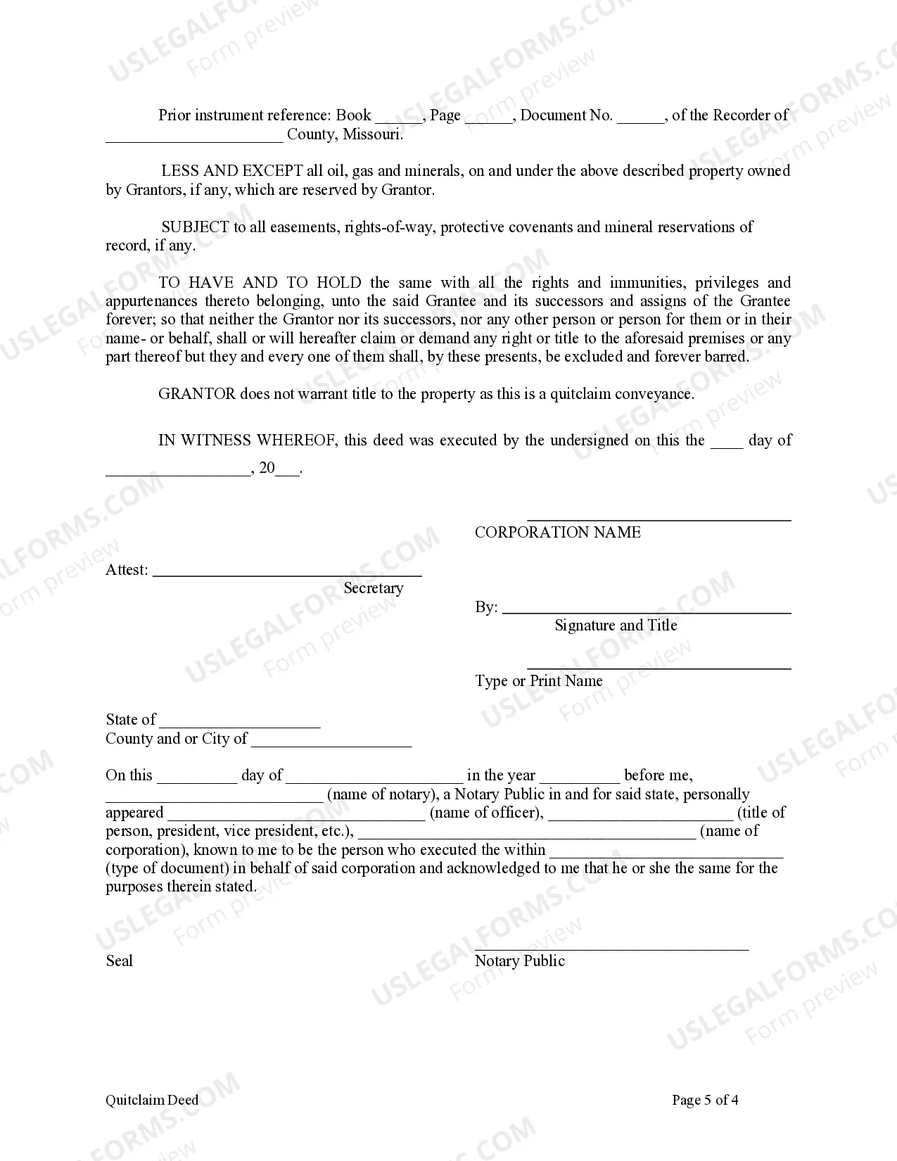 Preview Quitclaim Deed from Corporation to LLC