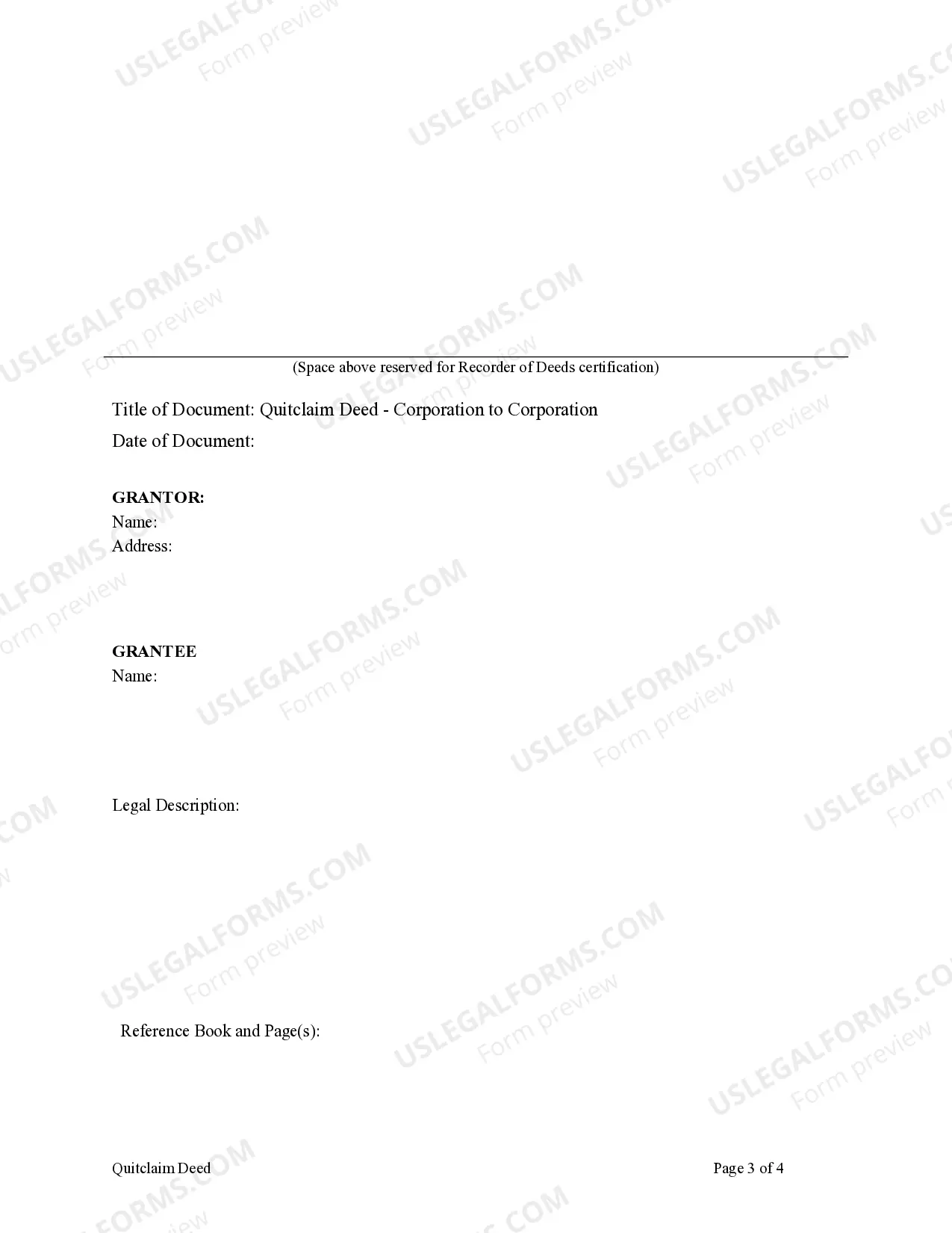 Preview Quitclaim Deed from Corporation to Corporation