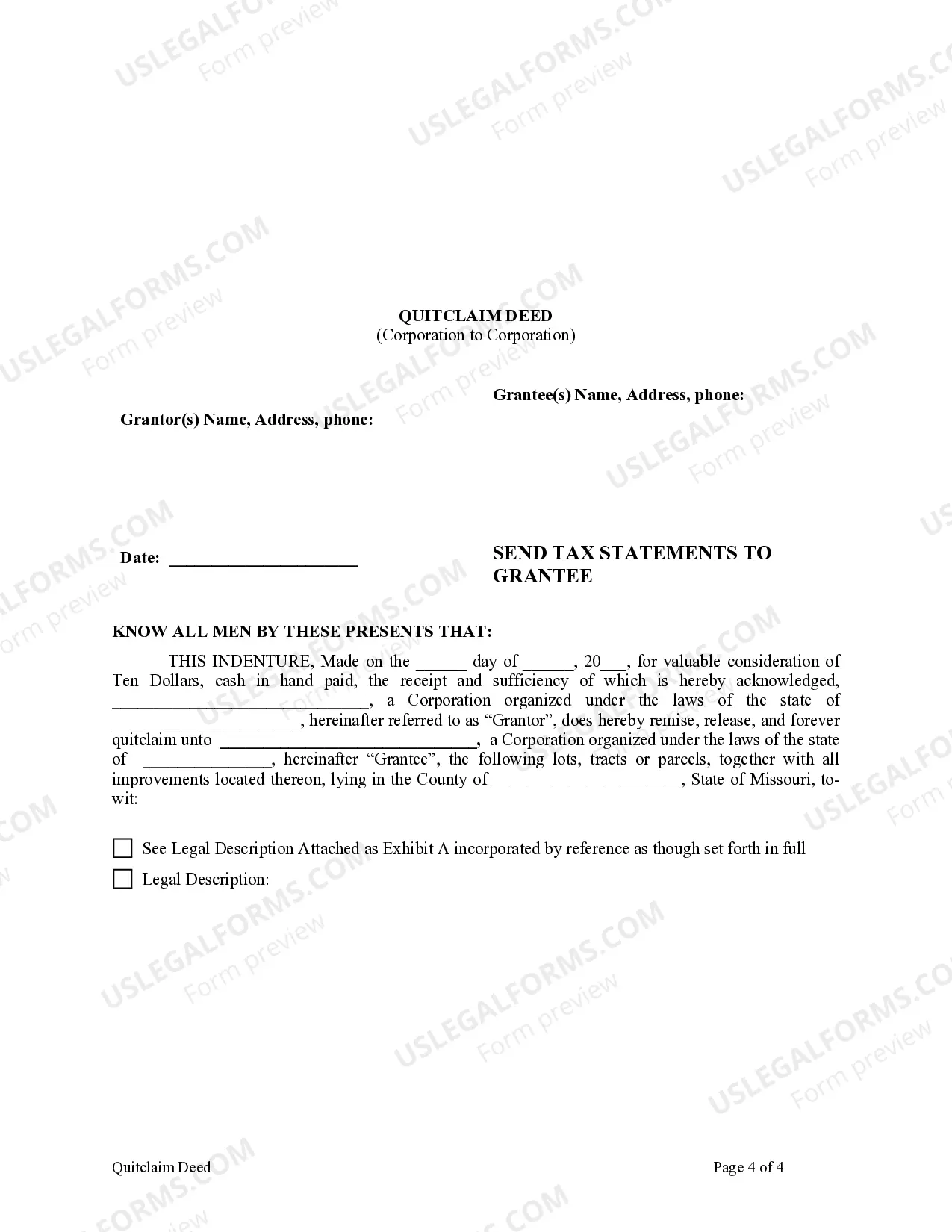 Preview Quitclaim Deed from Corporation to Corporation