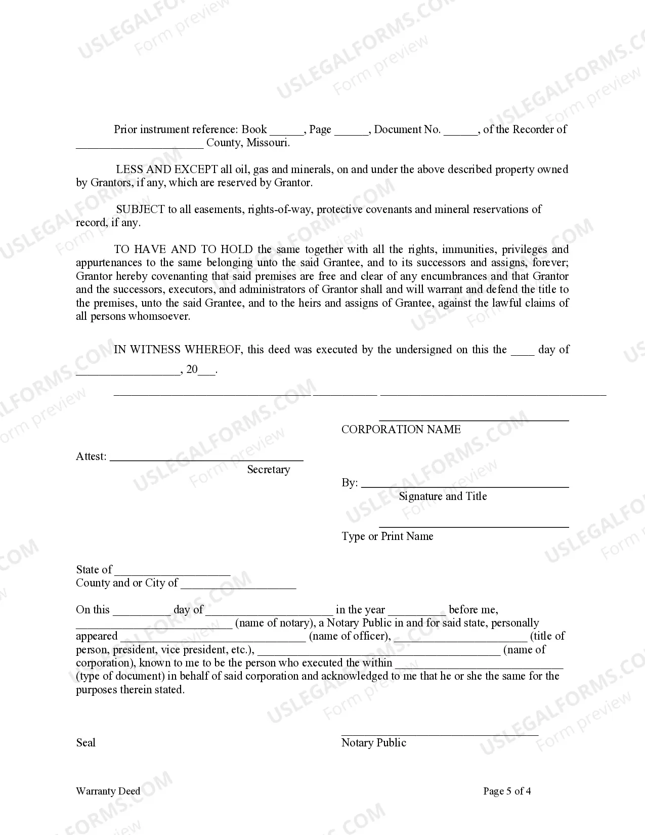 Preview Warranty Deed from Corporation to Corporation
