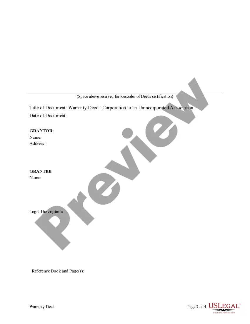 Preview Warranty Deed - Corporation to an Unincorporated Association
