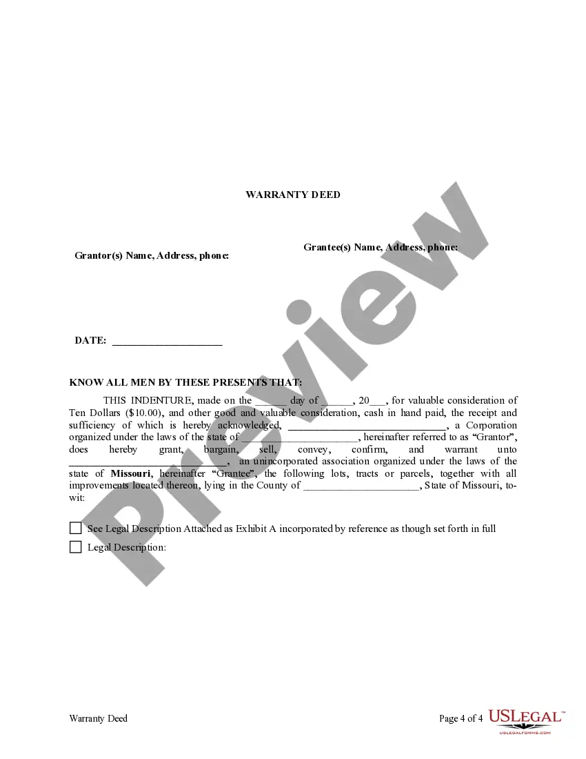 Preview Warranty Deed - Corporation to an Unincorporated Association