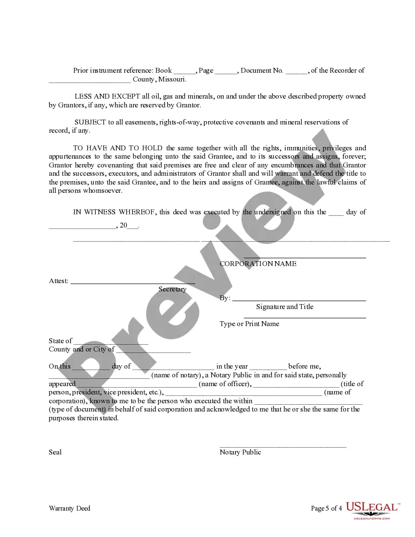 Preview Warranty Deed - Corporation to an Unincorporated Association