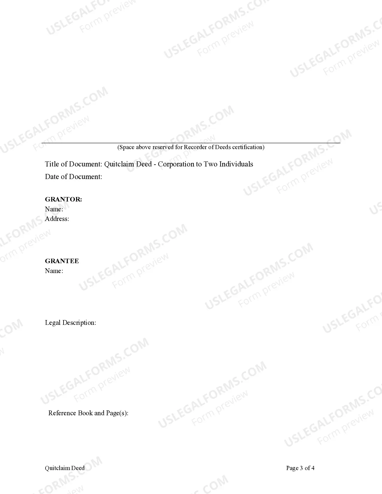 Preview Quitclaim Deed from Corporation to Two Individuals