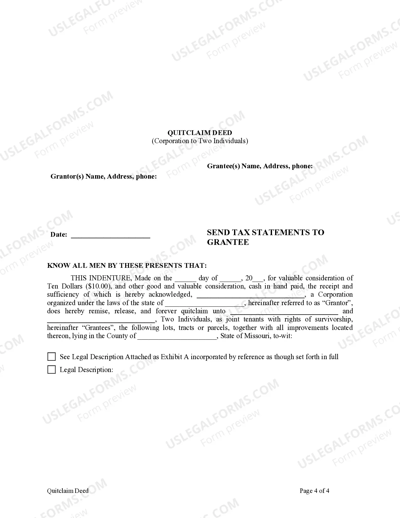 Preview Quitclaim Deed from Corporation to Two Individuals