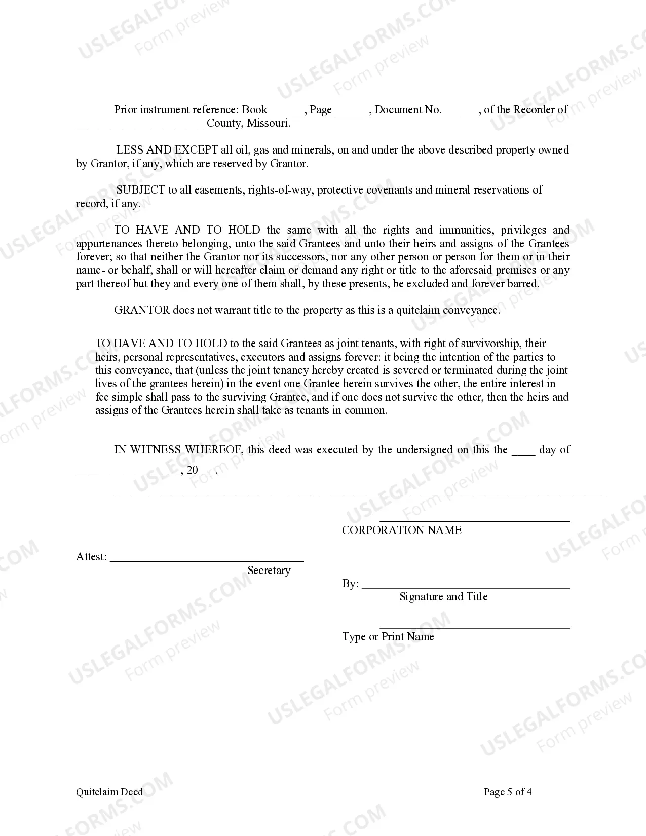 Preview Quitclaim Deed from Corporation to Two Individuals