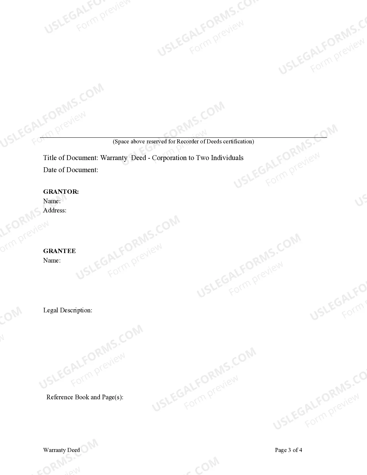 Preview Warranty Deed from Corporation to Two Individuals