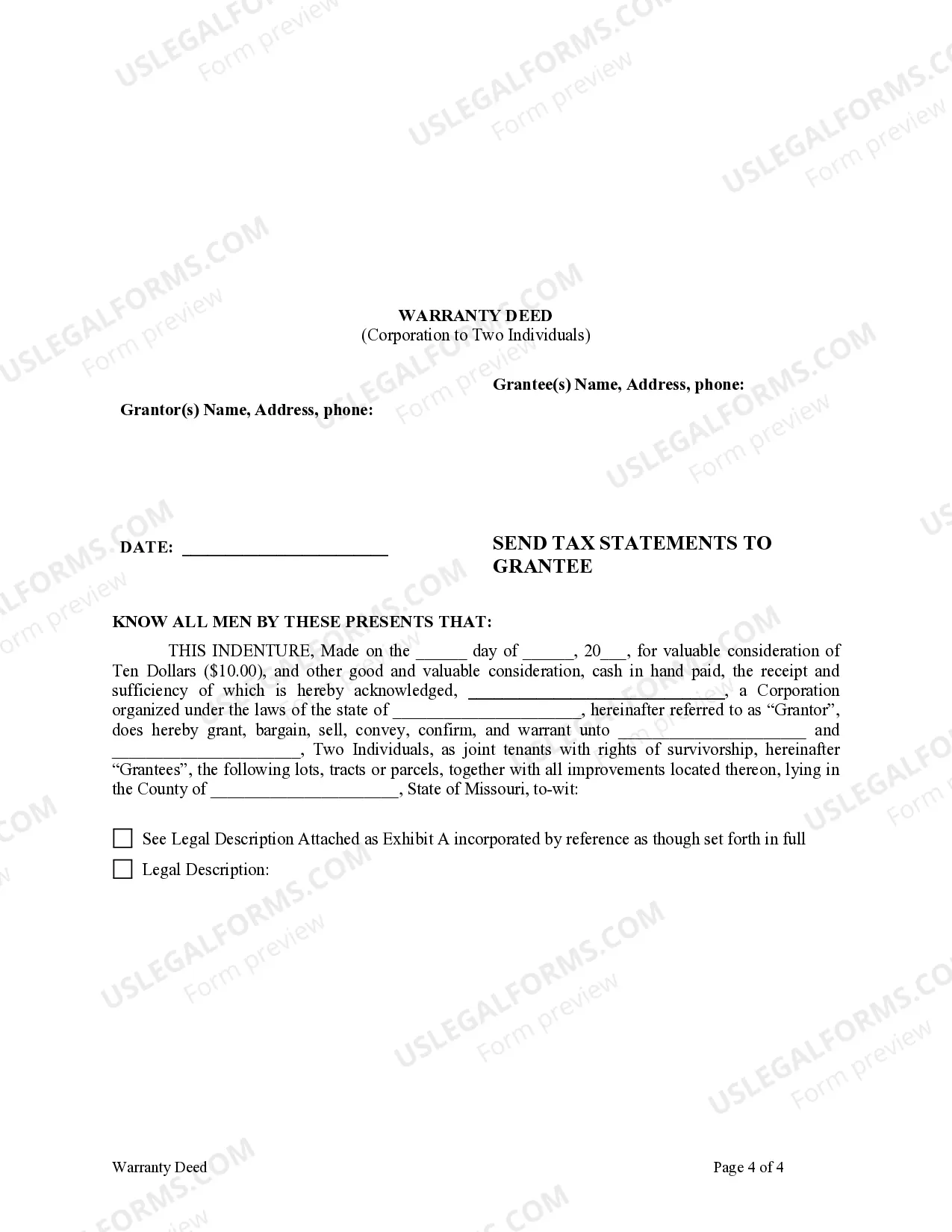 Preview Warranty Deed from Corporation to Two Individuals