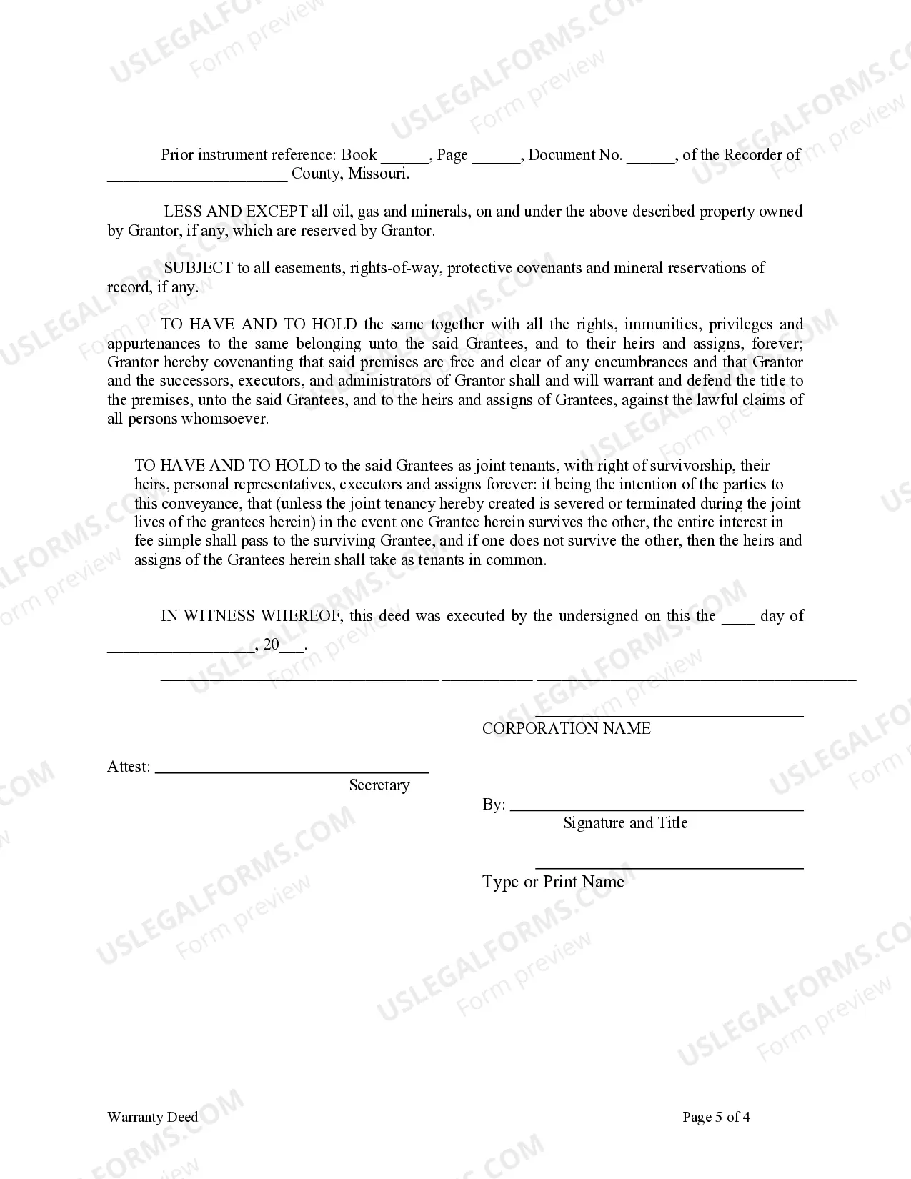 Preview Warranty Deed from Corporation to Two Individuals