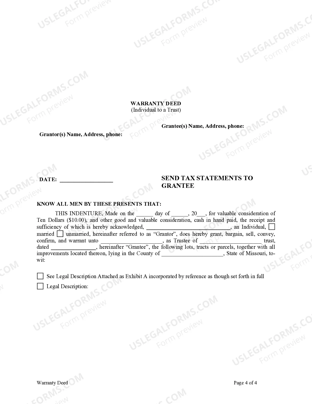 Preview Warranty Deed from Individual to a Trust