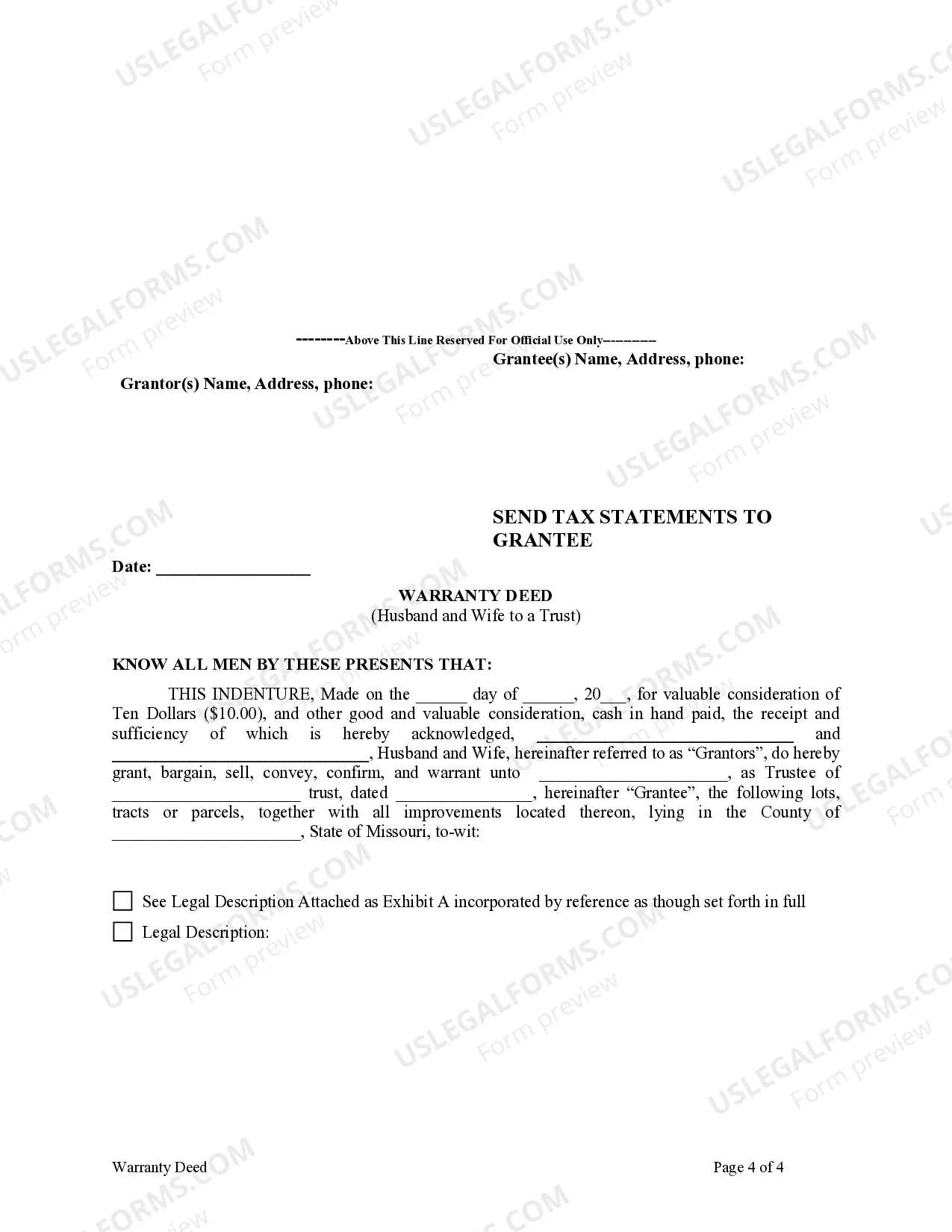 Preview Warranty Deed from Husband and Wife to a Trust