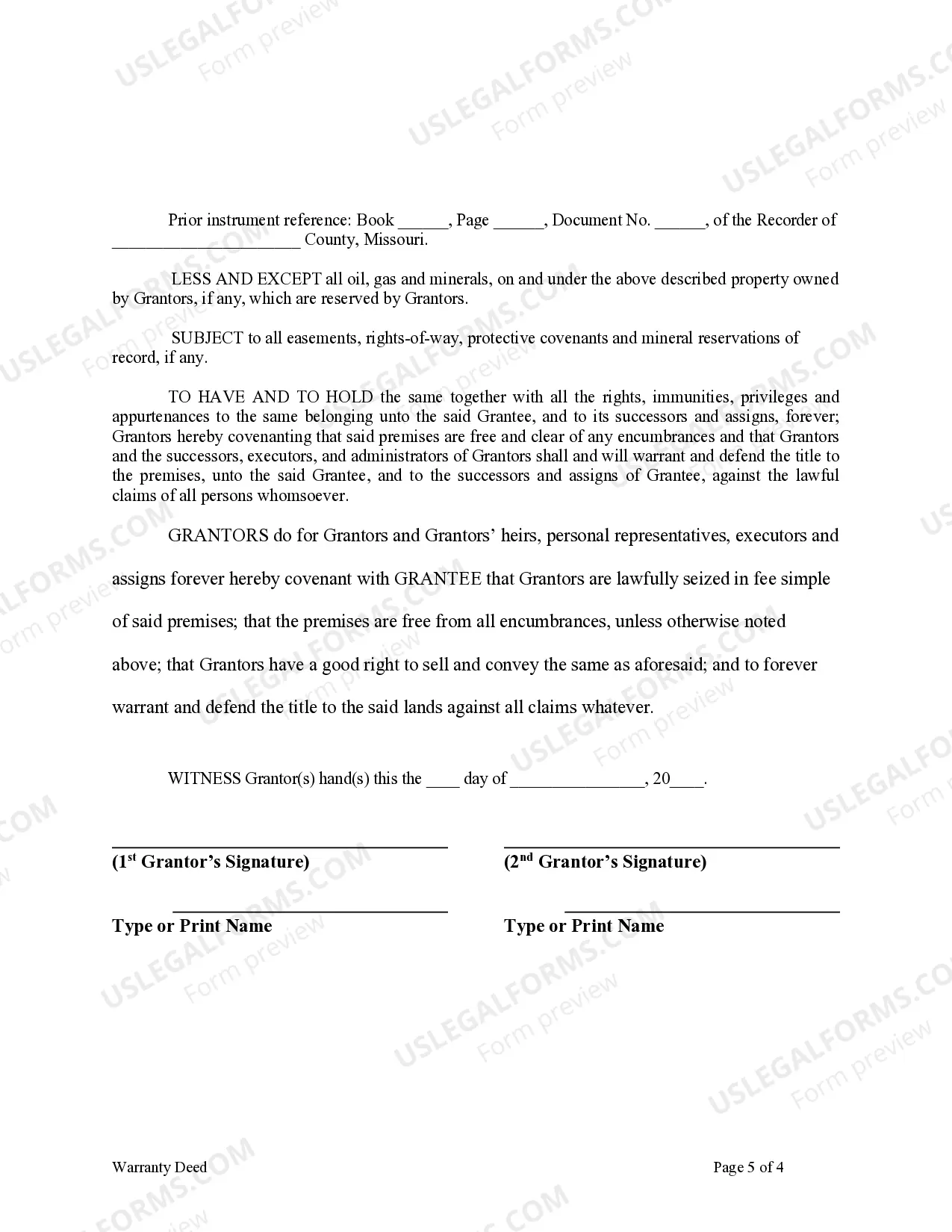 Preview Warranty Deed from Husband and Wife to a Trust