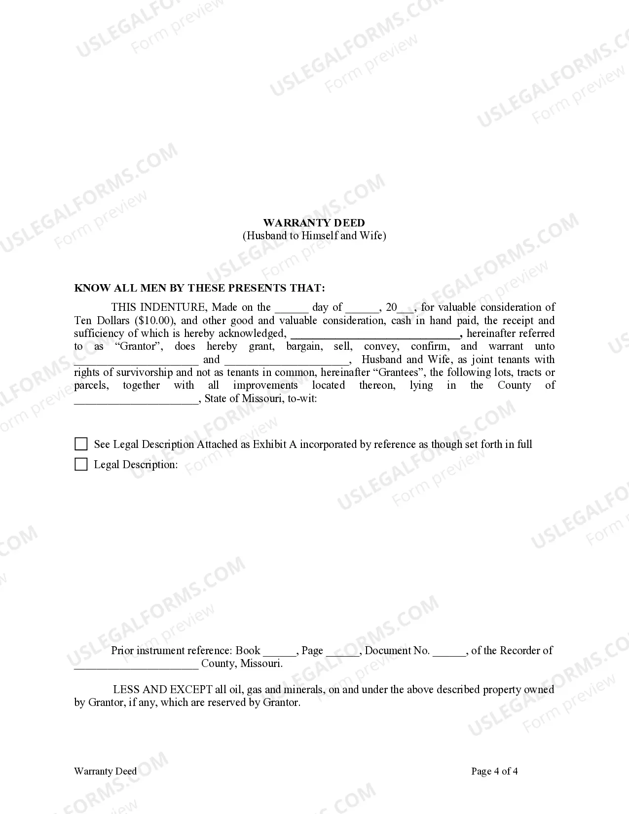 Preview Warranty Deed from Husband to Himself and Wife