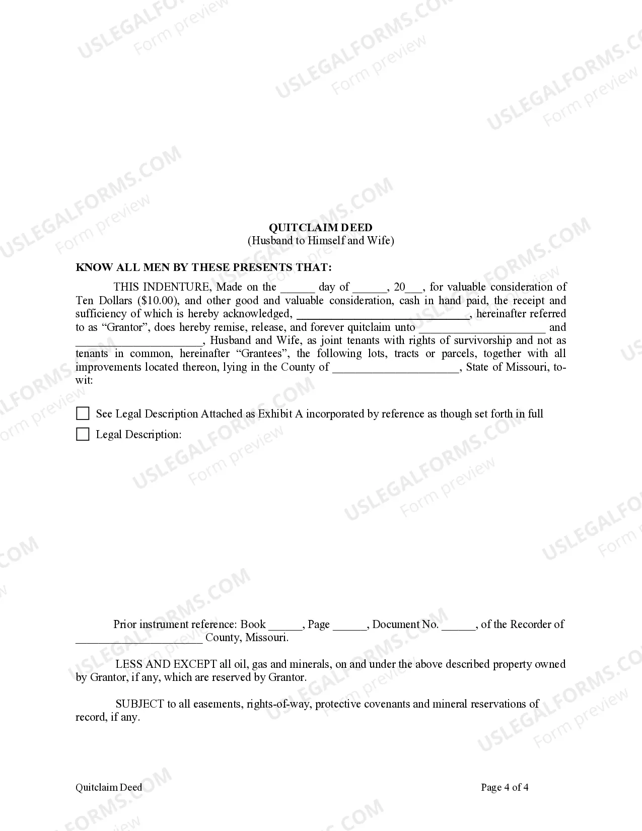 Preview Quitclaim Deed from Husband to Himself and Wife