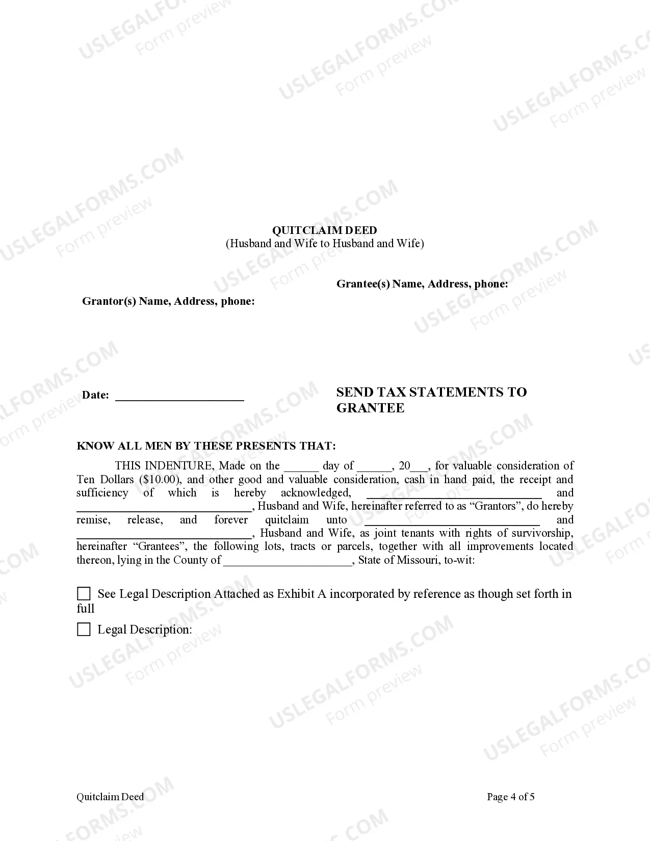 Preview Quitclaim Deed from Husband and Wife to Husband and Wife