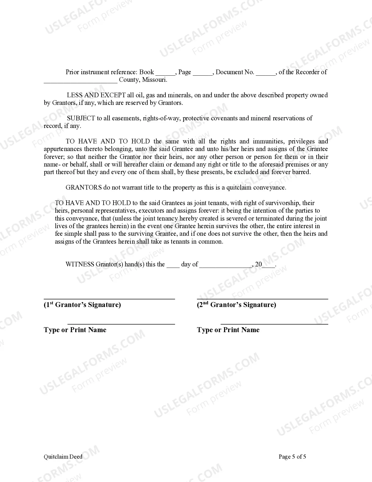 Preview Quitclaim Deed from Husband and Wife to Husband and Wife