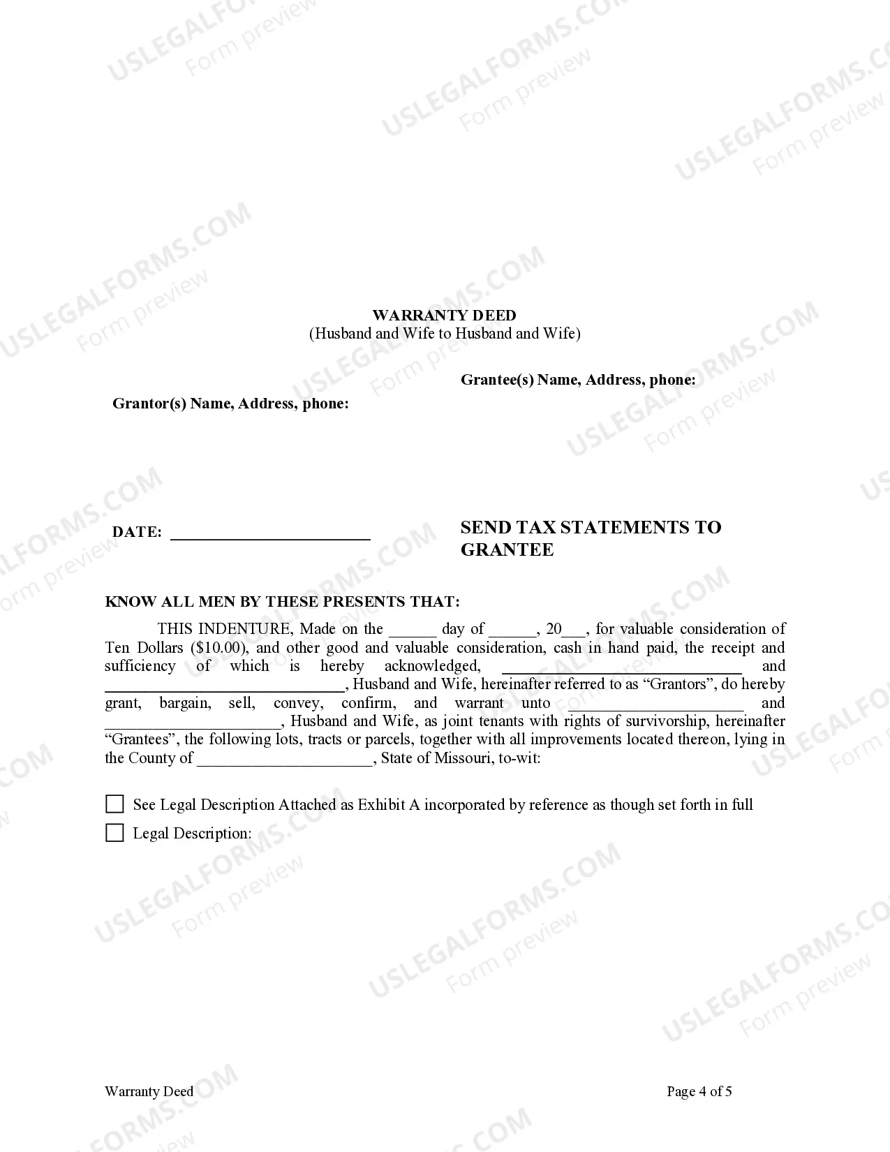 Preview Warranty Deed from Husband and Wife to Husband and Wife