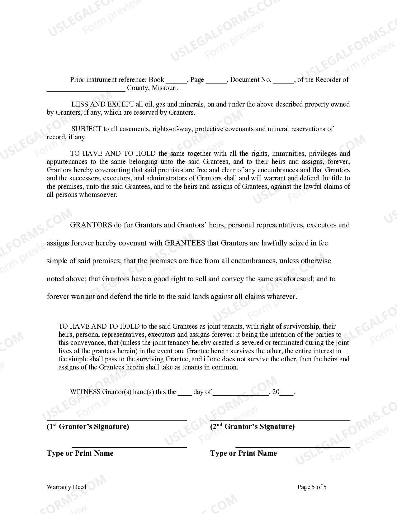Preview Warranty Deed from Husband and Wife to Husband and Wife