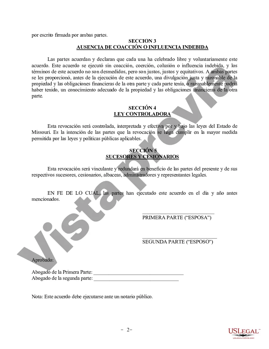 Preview Revocación del Acuerdo de propiedad posnupcial - Missouri