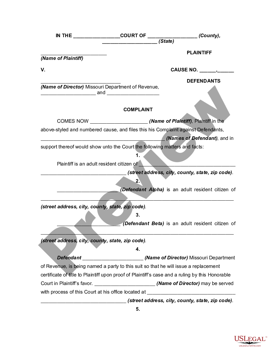 page 0 Complaint for a Declaratory Judgment through the Circuit Court Ordering the Department of Revenue to issue a Certificate of Title to Complainant preview