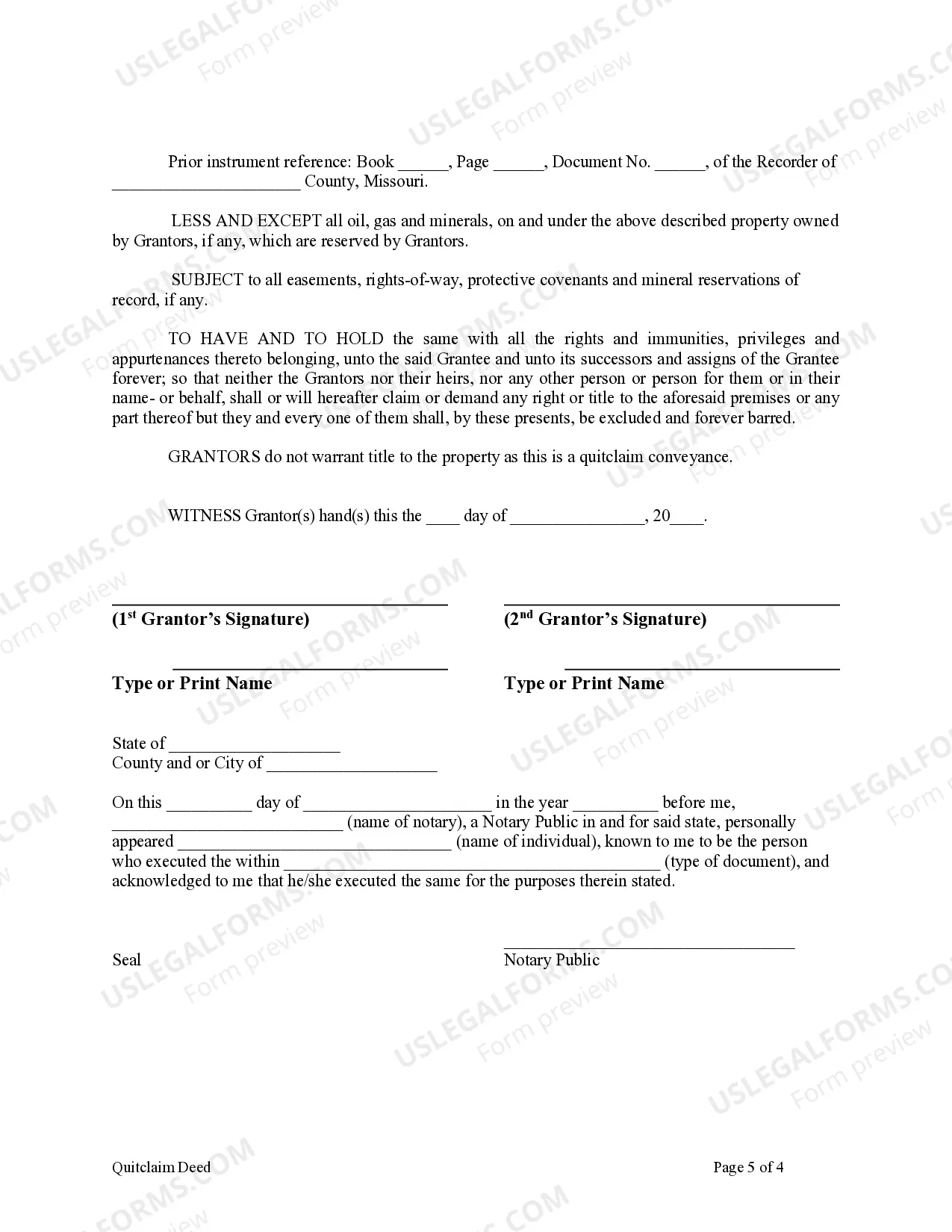 Preview Quitclaim Deed from Husband and Wife to an Individual