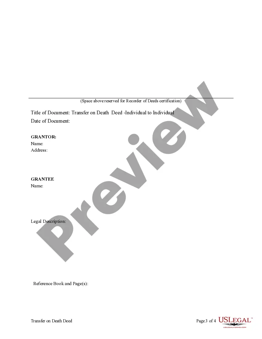 Preview Transfer on Death Deed or TOD - Beneficiary Deed for Individual to Individual