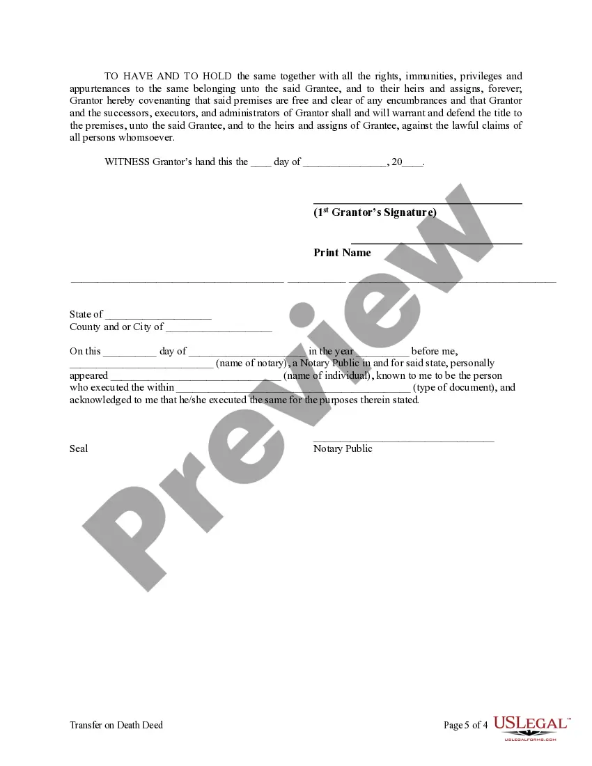 Preview Transfer on Death Deed or TOD - Beneficiary Deed for Individual to Individual