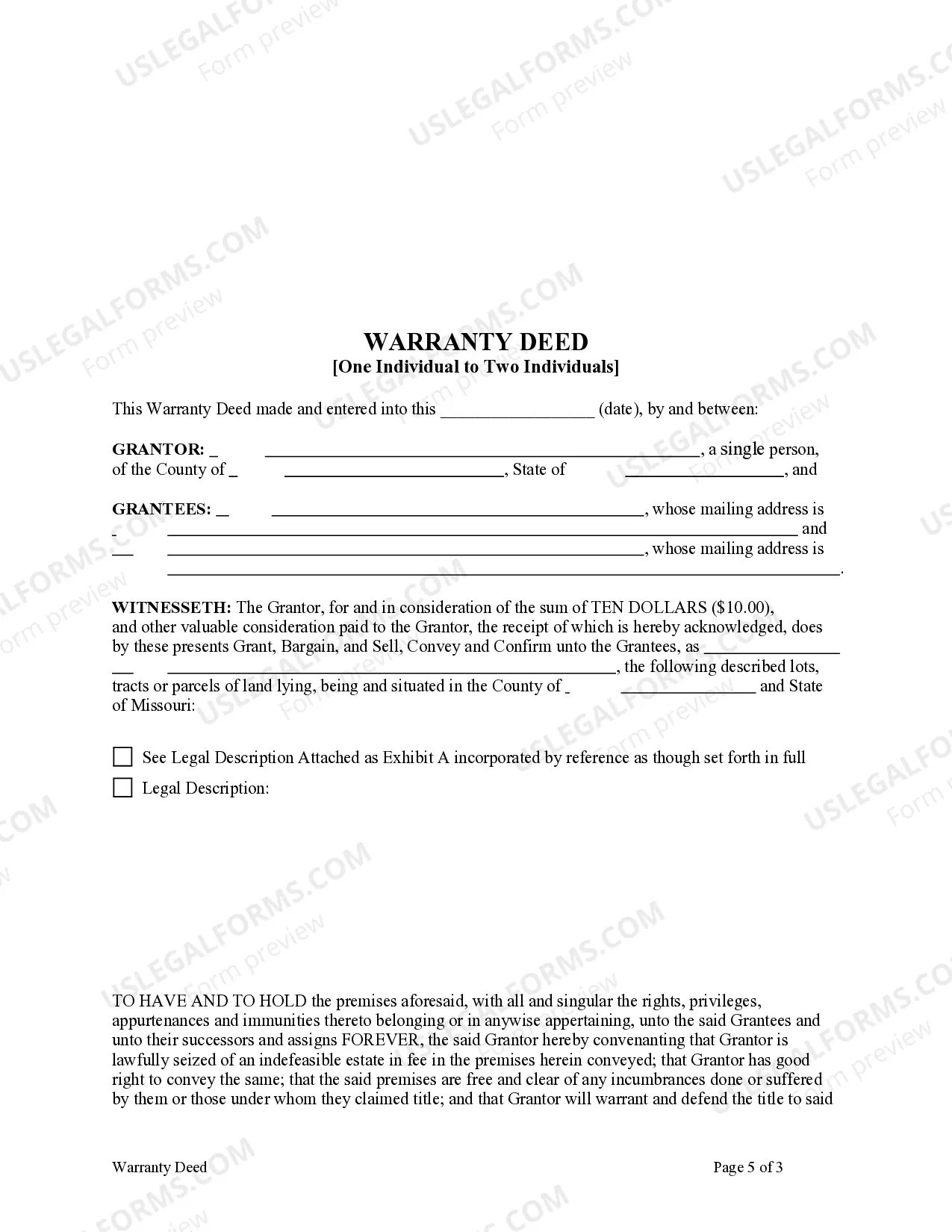 Preview Warranty Deed - One Individual to Two Individuals