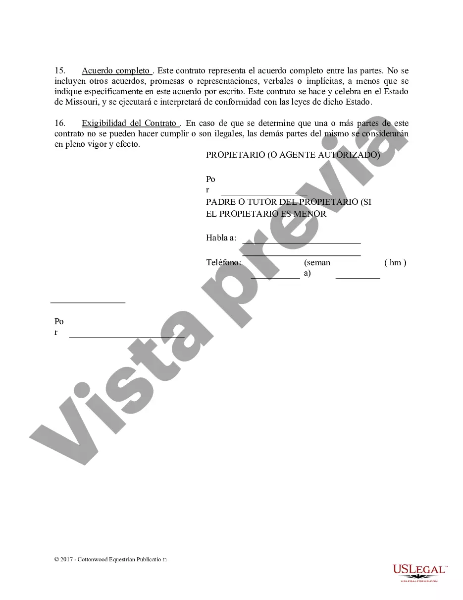Preview Acuerdo de establo de embarque - Formularios equinos de caballos