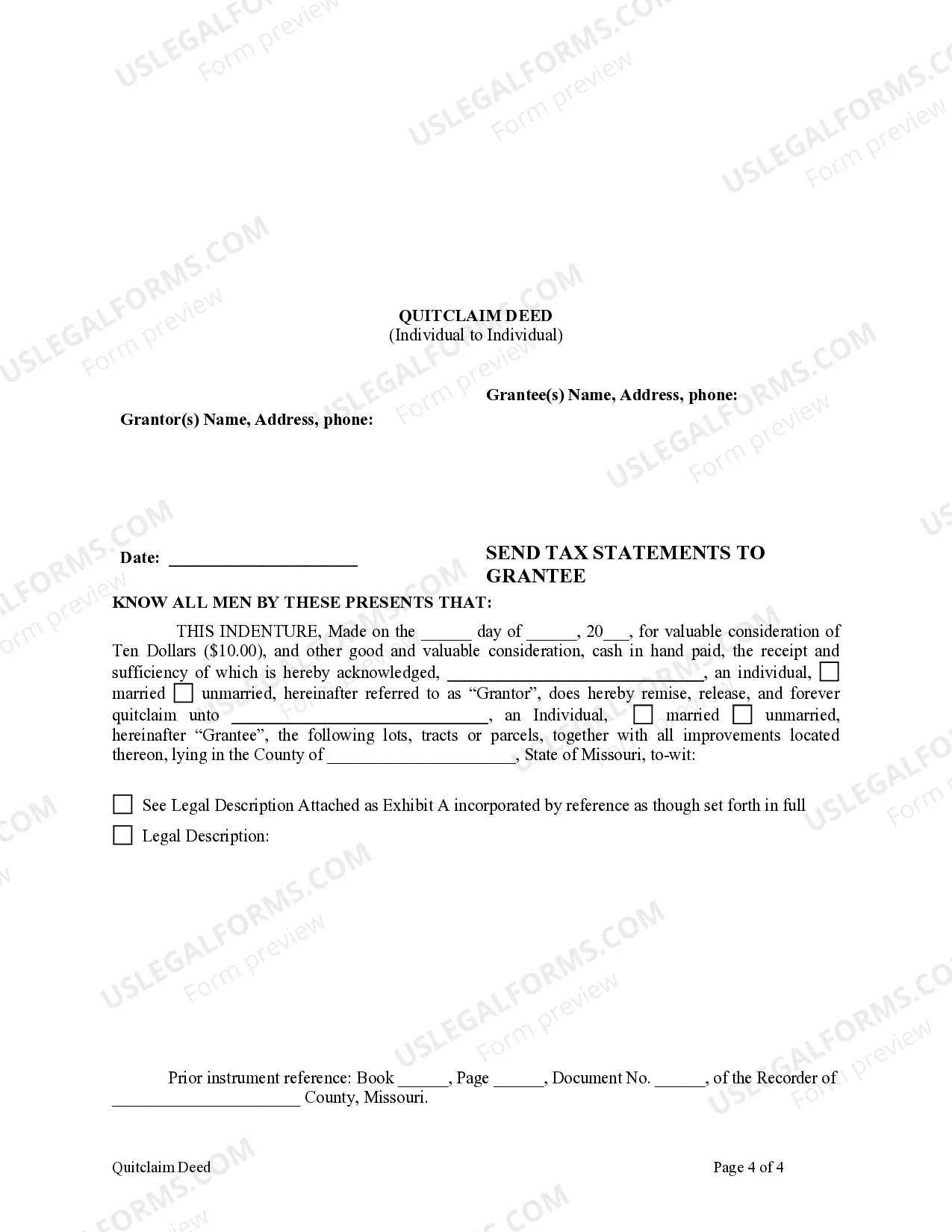 Preview Quitclaim Deed from Individual to Individual