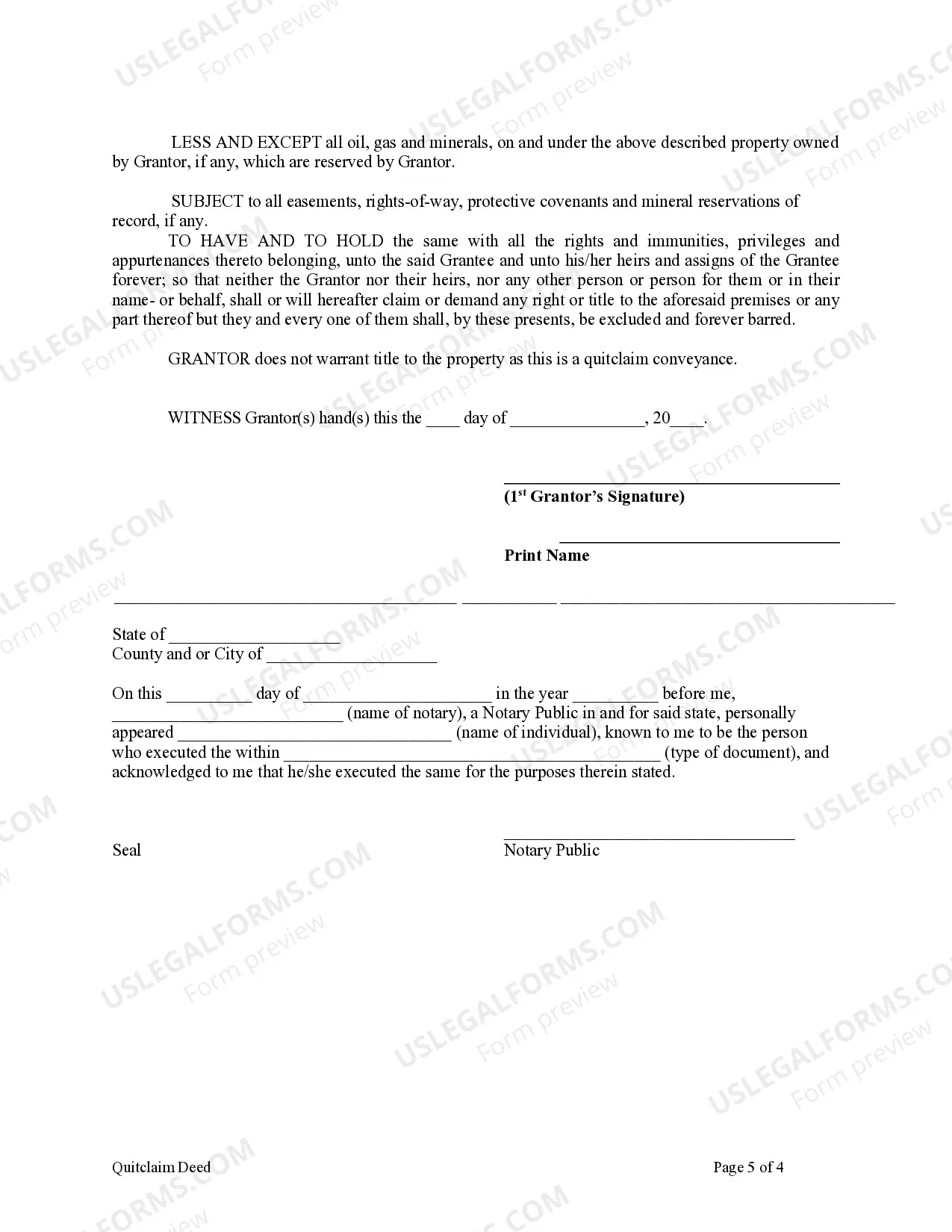 Preview Quitclaim Deed from Individual to Individual