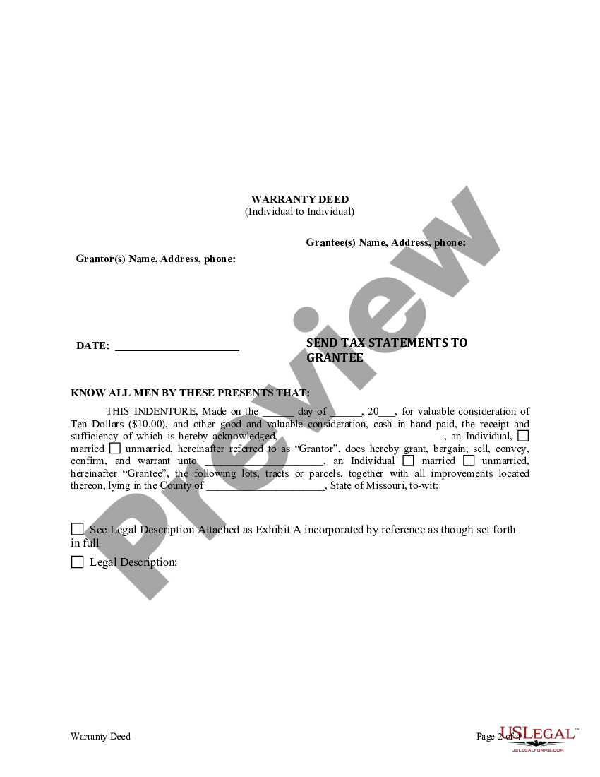 Missouri Warranty Deed From Individual To Individual Warranty Deed   4 