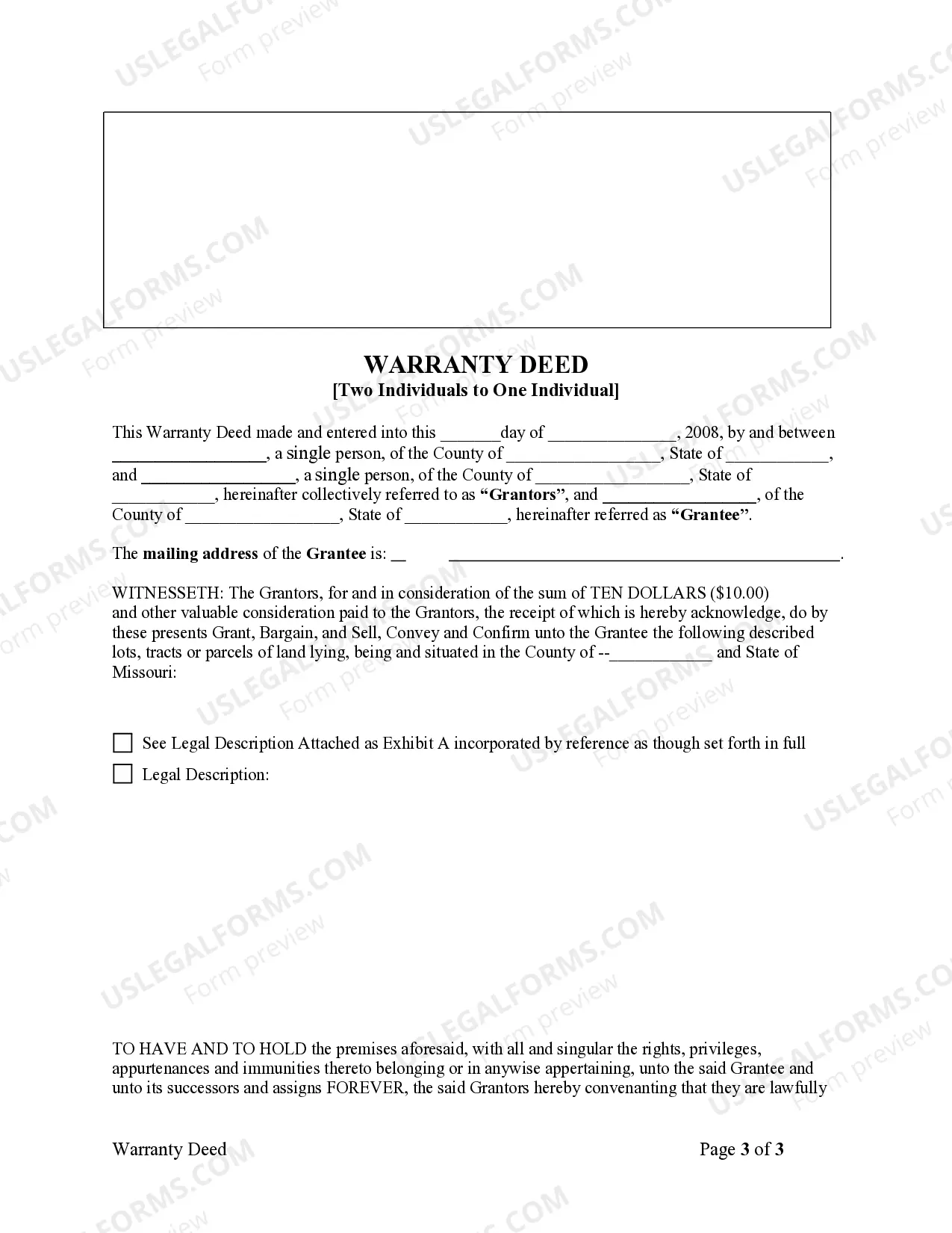 Preview Warranty Deed - Two Individuals to One Individual