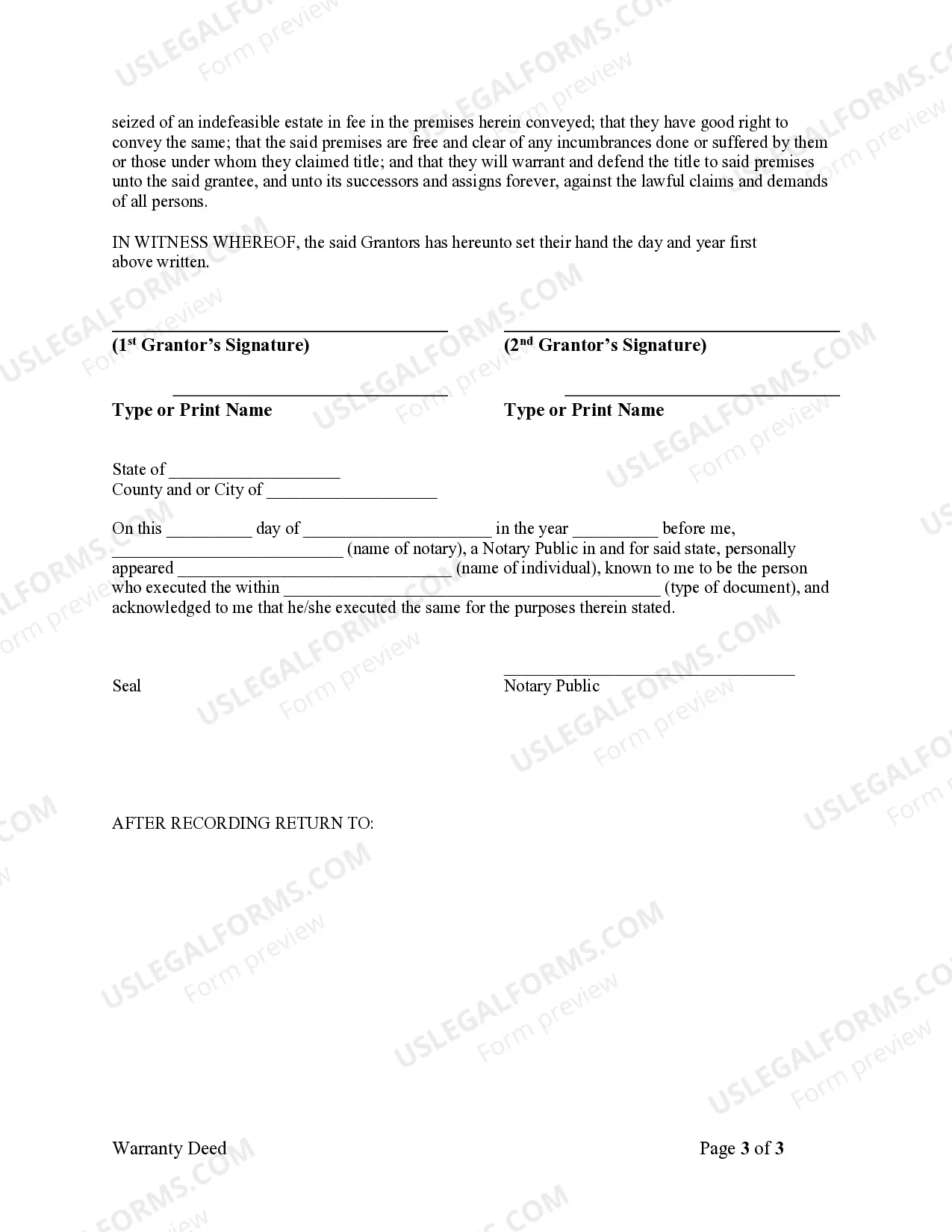 Preview Warranty Deed - Two Individuals to One Individual