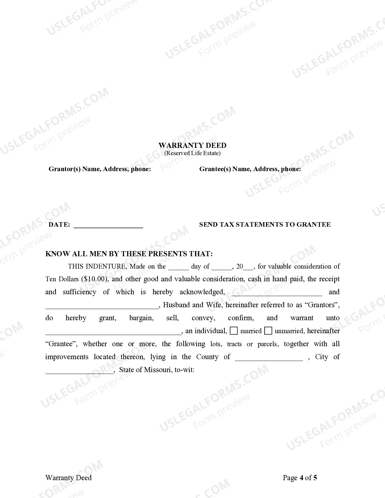 Preview Warranty Deed to Child Reserving a Life Estate in the Parents