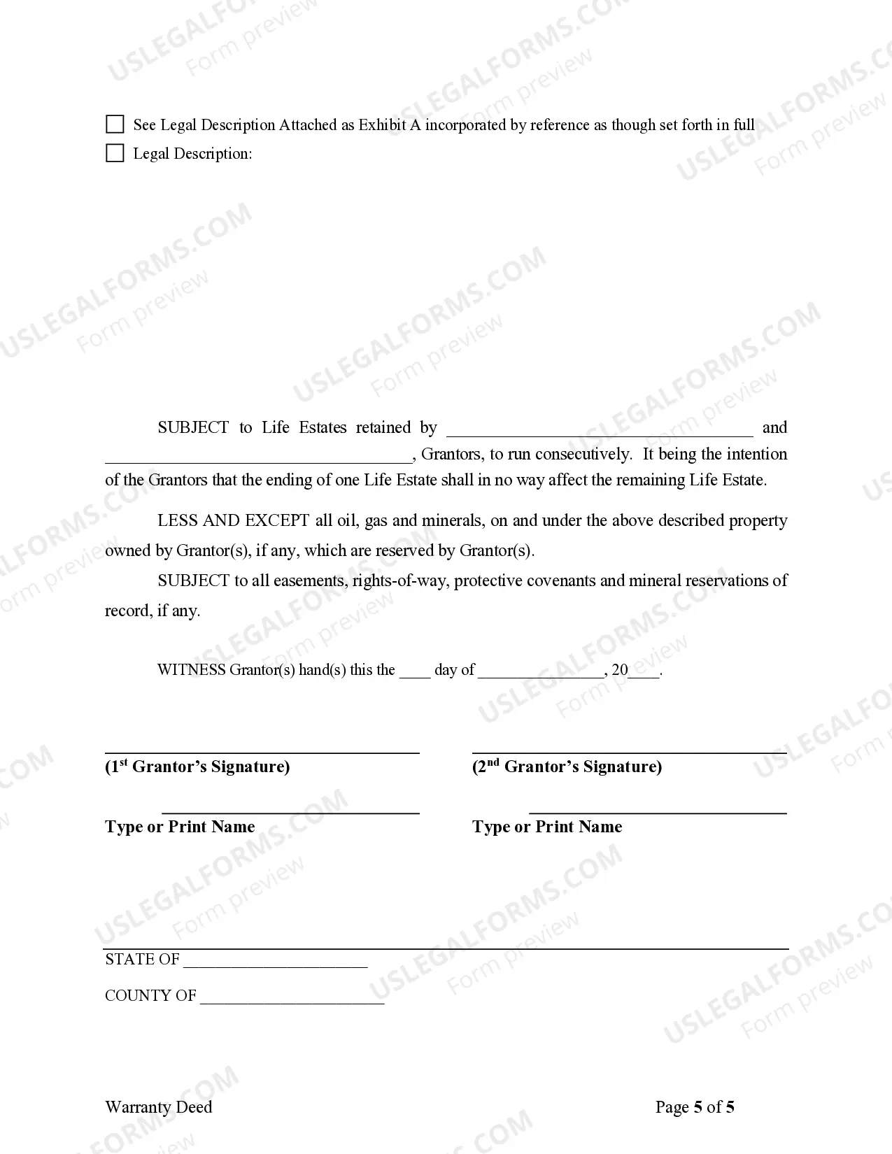 Preview Warranty Deed to Child Reserving a Life Estate in the Parents