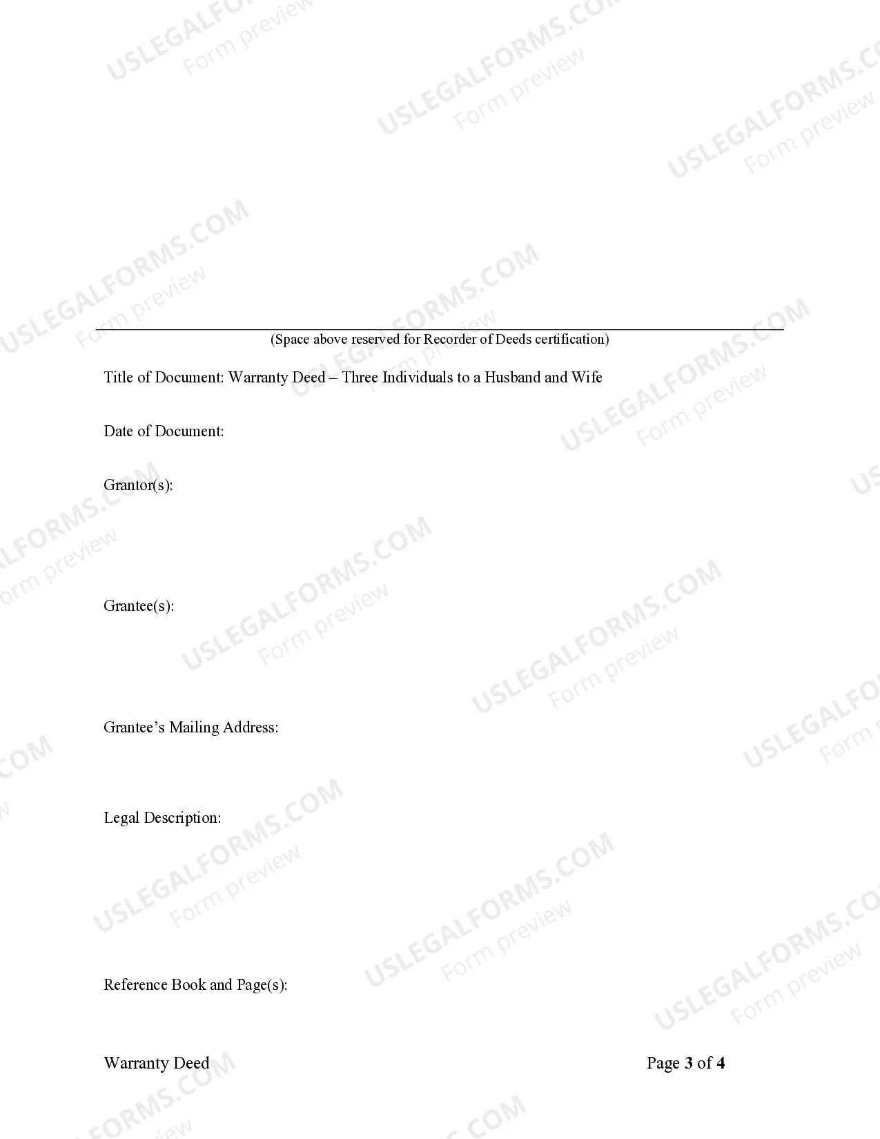 Preview Warranty Deed - Three Individuals to Husband and Wife