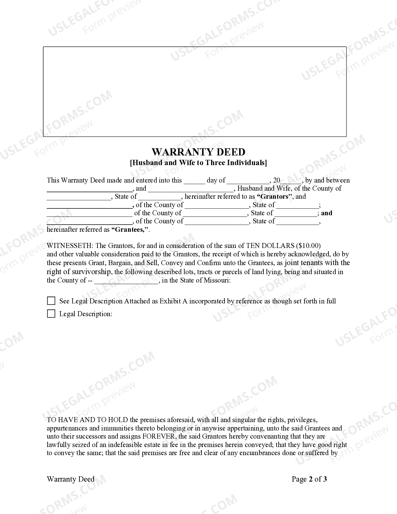 Missouri Warranty Deed - Husband and Wife to Three Individuals | US ...