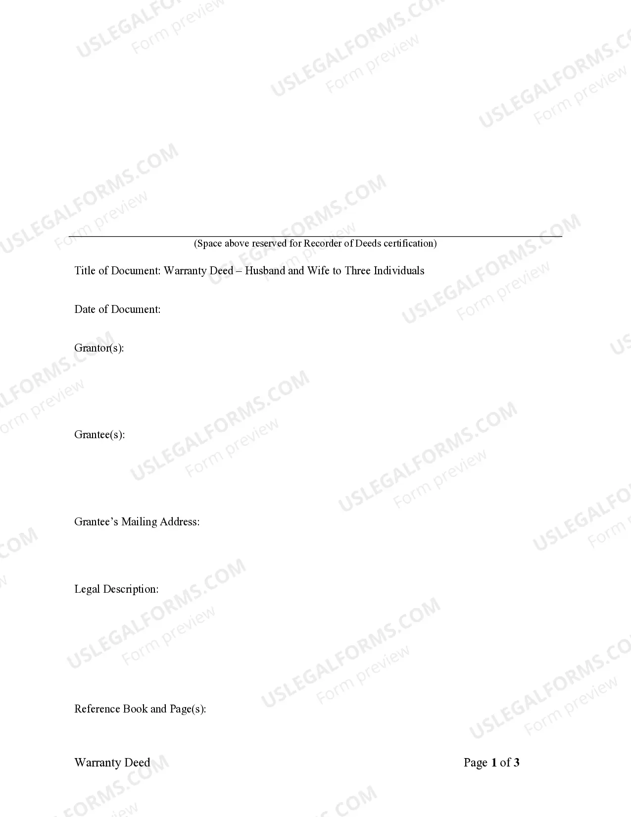 Preview Warranty Deed - Husband and Wife to Three Individuals