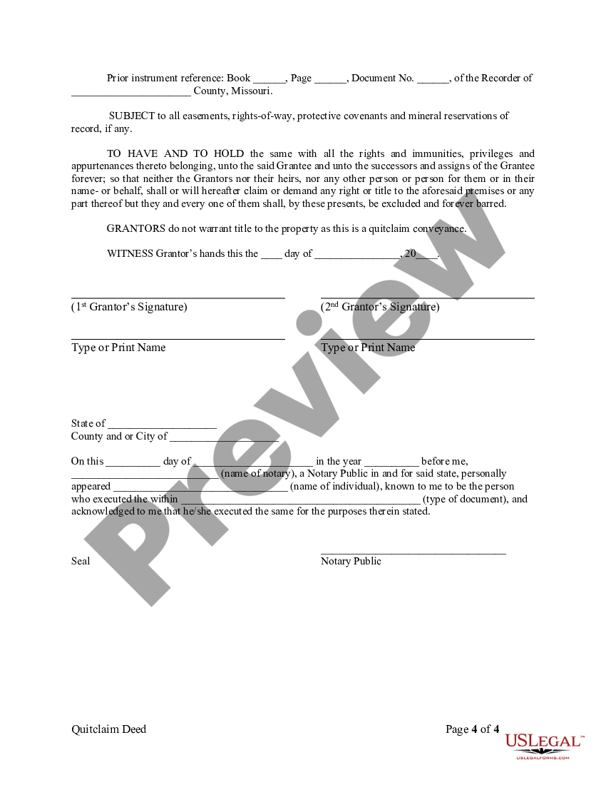 Missouri Quitclaim Deed - Husband and Wife to Trust | US Legal Forms